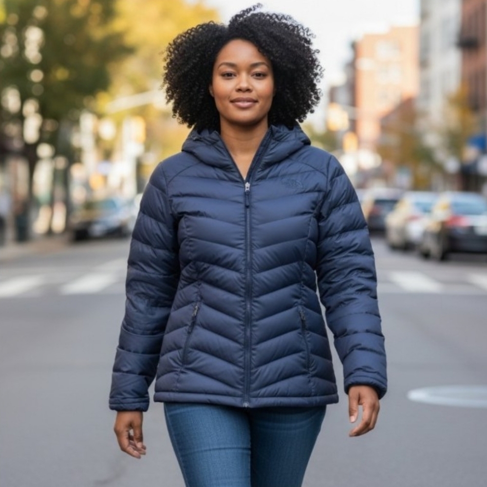 North Face 550 Down Parka Blue Puffer Hood Coat